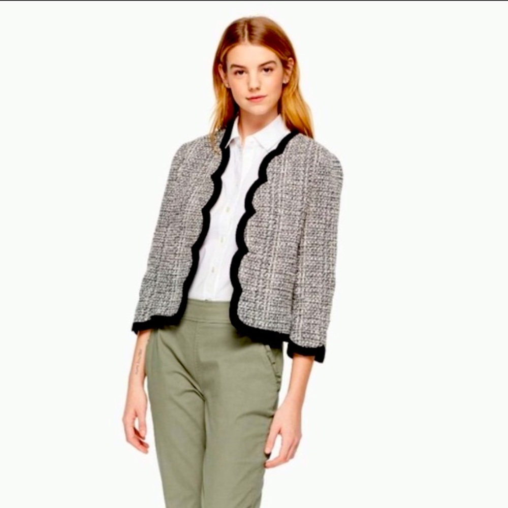 kate spade Black Trim Tweed Scalloped Jacket